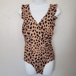 Marina West Women's Large One Piece Swimsuit Tan Black Leopard Cheetah Wrap